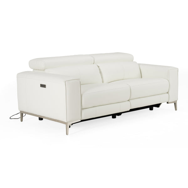 Chignik Modern White Leather Sofa w/ 2 Recliners