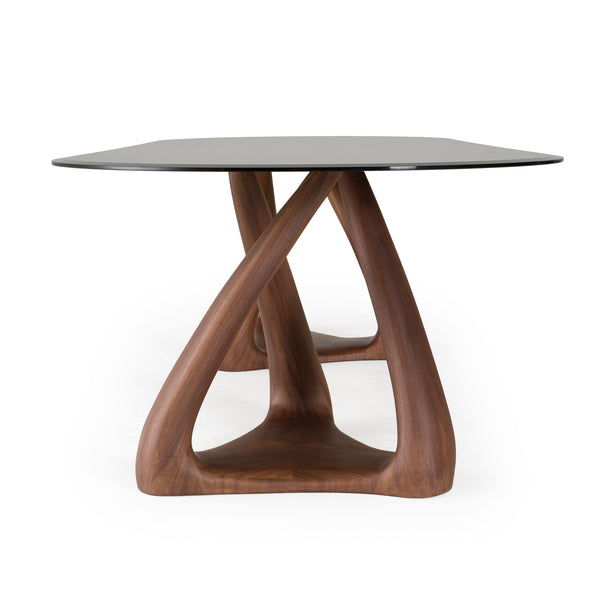 Modrest Christy Mid Century Modern Grey Glass & Walnut Oval Dining Table Model VGRY-RY-1101