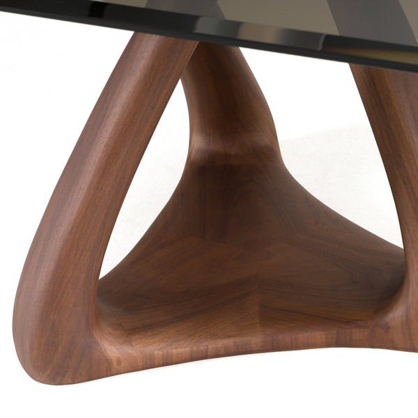 Modrest Christy Mid Century Modern Grey Glass & Walnut Oval Dining Table Model VGRY-RY-1101