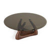 Modrest Christy Mid Century Modern Grey Glass & Walnut Round Coffee Table Model VGRY-RY-1166