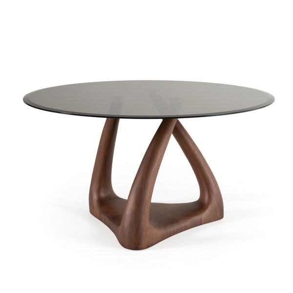 Modrest Christy Mid Century Modern Grey Glass & Walnut Round Dining Table Model VGRY-RY-1160