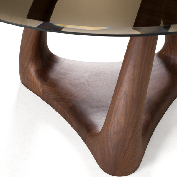 Modrest Christy Mid Century Modern Grey Glass & Walnut Round Dining Table Model VGRY-RY-1160