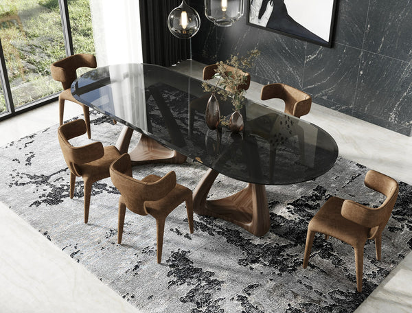 Modrest Christy Mid Century Modern Grey Glass & Walnut Oval Dining Table Model VGIP-DT64-280