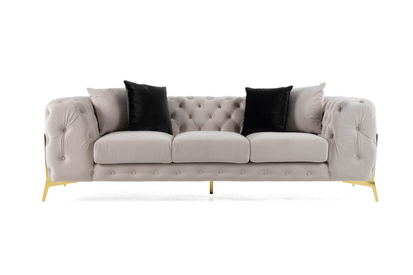 Clarice Transitional Light Beige Velvet Sofa
