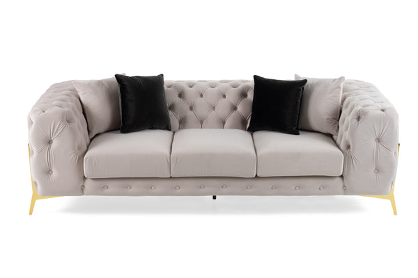 Clarice Transitional Light Beige Velvet Sofa