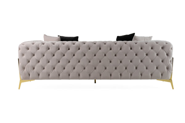 Clarice Transitional Light Beige Velvet Sofa