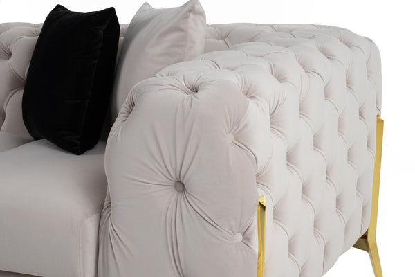 Clarice Transitional Light Beige Velvet Sofa