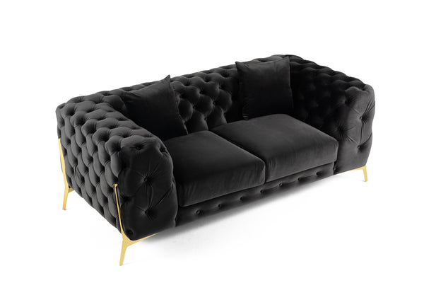 Clarice Transitional Black Velvet Loveseat