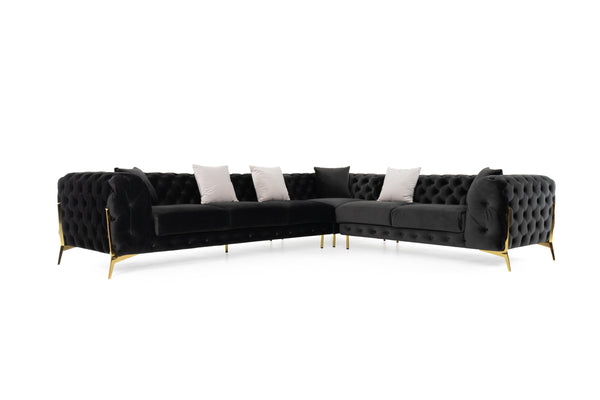 Divani Casa Clarice Transitional Black Velvet Sectional Sofa Model VGAH-SF1015-BLK