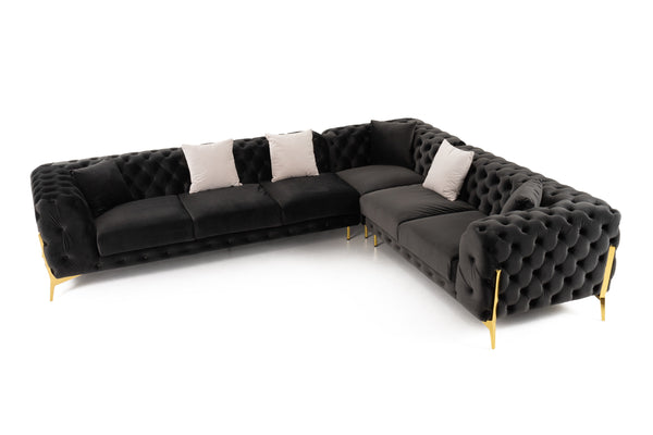 Clarice Transitional Black Velvet Sectional Sofa