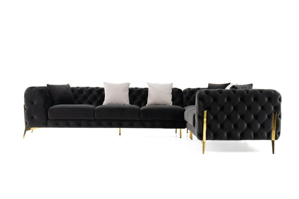 Divani Casa Clarice Transitional Black Velvet Sectional Sofa Model VGAH-SF1015-BLK