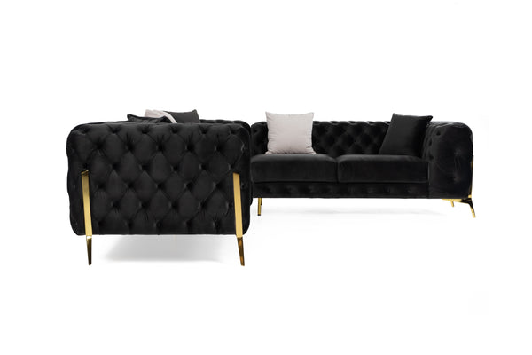 Divani Casa Clarice Transitional Black Velvet Sectional Sofa Model VGAH-SF1015-BLK
