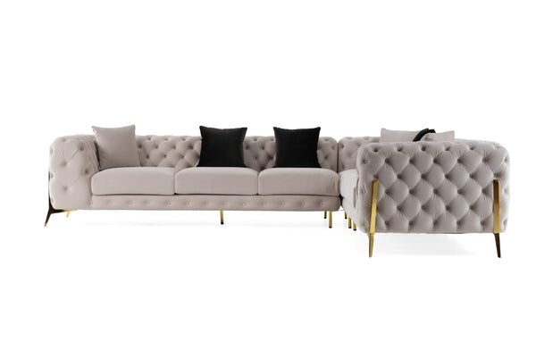 Divani Casa Clarice Transitional Light Beige Velvet Sectional Sofa Model VGAH-SF1015-BGE