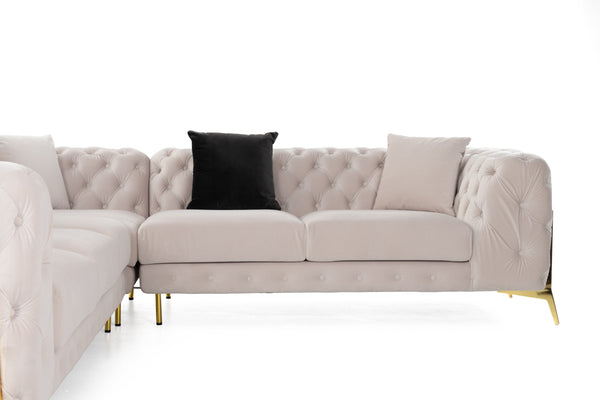 Divani Casa Clarice Transitional Light Beige Velvet Sectional Sofa Model VGAH-SF1015-BGE