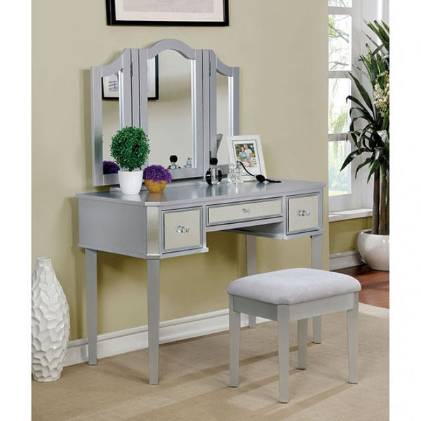 Furniture of America Clarisse Silver Contemporary Vanity W/ Stool Model CM-DK6148SV
