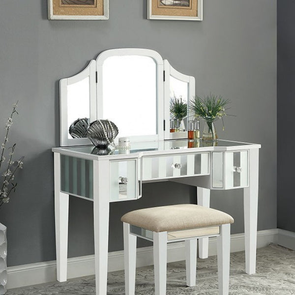 Furniture of America Cyndi White Transitional Vanity W/ Stool Model CM-DK6361WH-UPS3