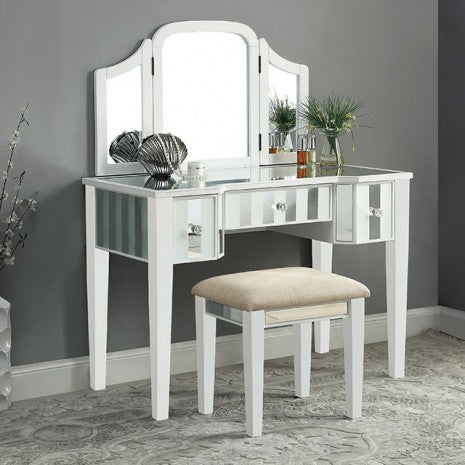 Furniture of America Cyndi White Transitional Vanity W/ Stool Model CM-DK6361WH-UPS3