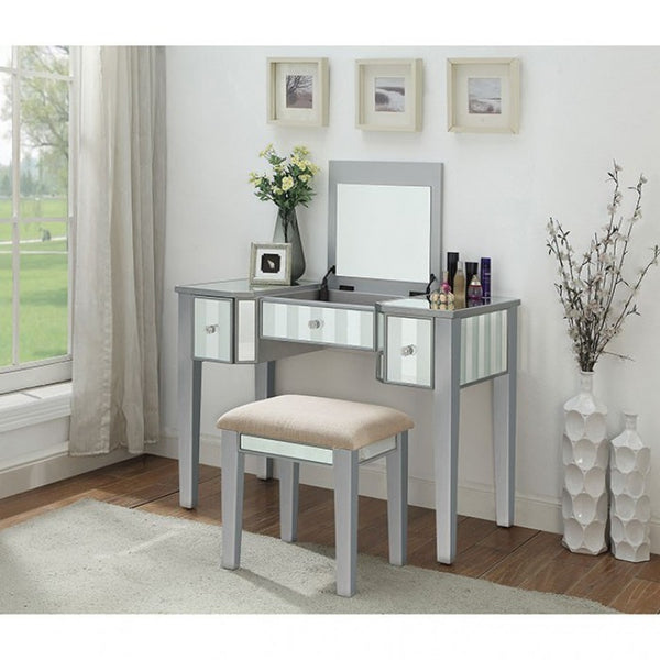 Furniture of America Joyce Silver Transitional Vanity W/ Stool Model CM-DK6385SV-UPS3