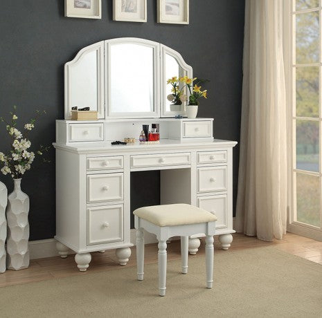 Furniture of America Athy White Transitional Vanity W/ Stool Model CM-DK6848WH