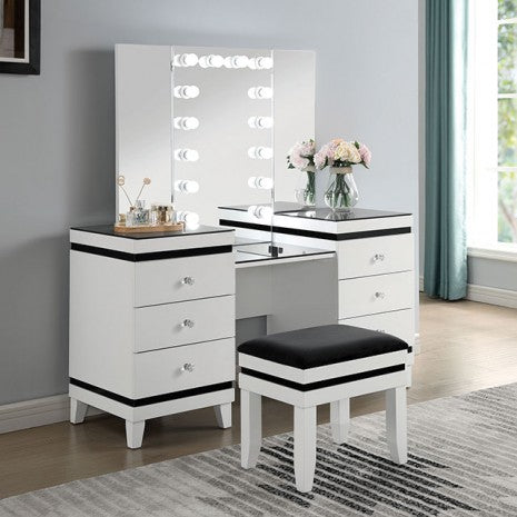 Furniture of America Madonna White/Black Contemporary Vanity Set Model CM-DK824WH-PK