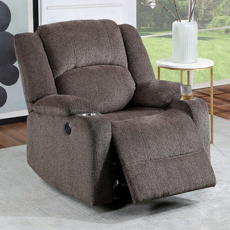 Furniture of America Hadrian Brown Transitional Power Recliner Model CM-RC6749BR