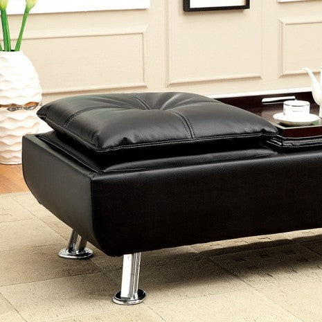 Furniture of America Hauser Black/Chrome Contemporary Ottoman Model CM2677BK-OT
