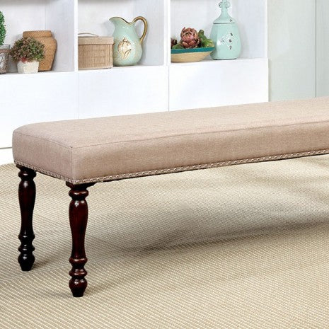 Furniture of America Hurdsfield Antique Cherry/Beige Transitional Bench Model CM3133BN