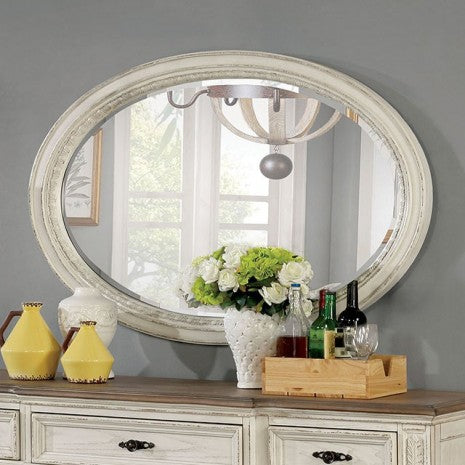 Furniture of America Arcadia Antique White Rustic Oval Mirror Model CM3150WH-MO