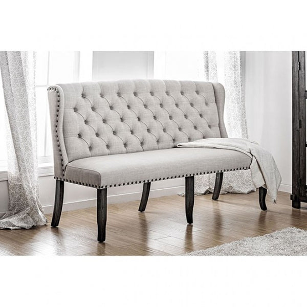 Furniture of America Sania Antique Black/Beige Rustic 3-Seater Love Seat Bench Model CM3324BK-BNL