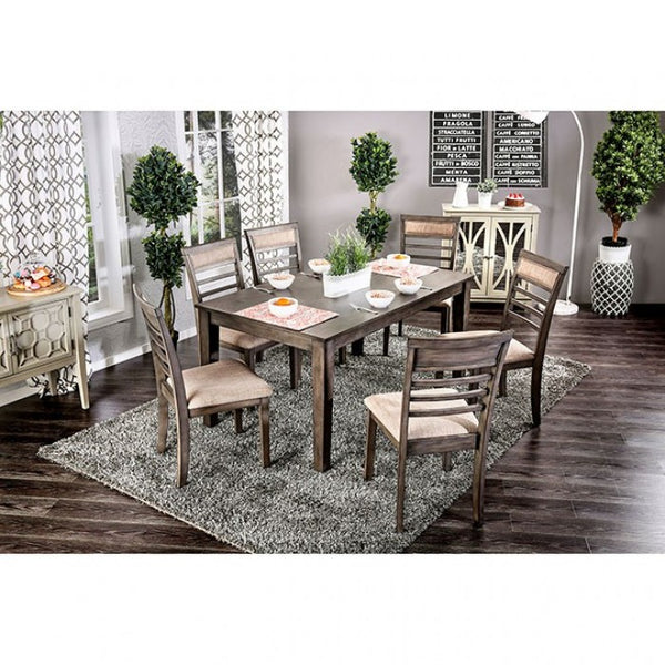 Furniture of America Taylah Weathered Gray/Beige Transitional 7 Pc. Dining Table Set Model CM3607T-7PK