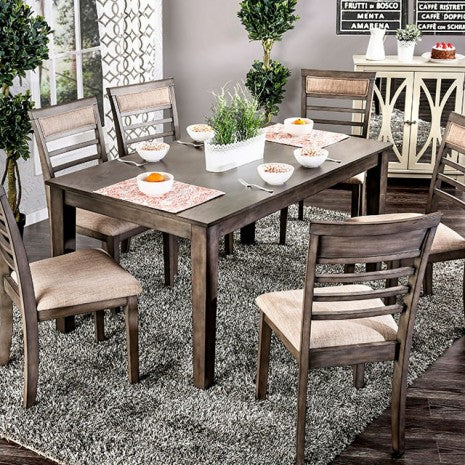 Furniture of America Taylah Weathered Gray/Beige Transitional 7 Pc. Dining Table Set Model CM3607T-7PK