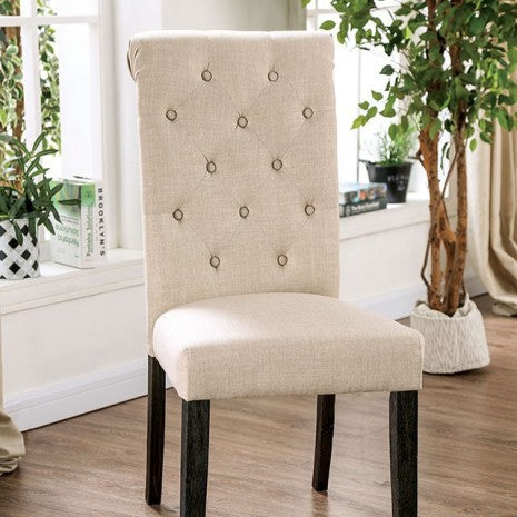 Furniture of America Alfred Antique Black/Ivory Rustic Side Chair (2/Ctn) Model CM3735IV-SC-2PK