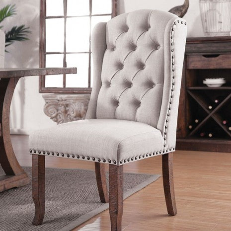 Furniture of America Gianna Rustic Oak/Ivory Rustic Wingback Chair Model CM3829F-SCW-2PK