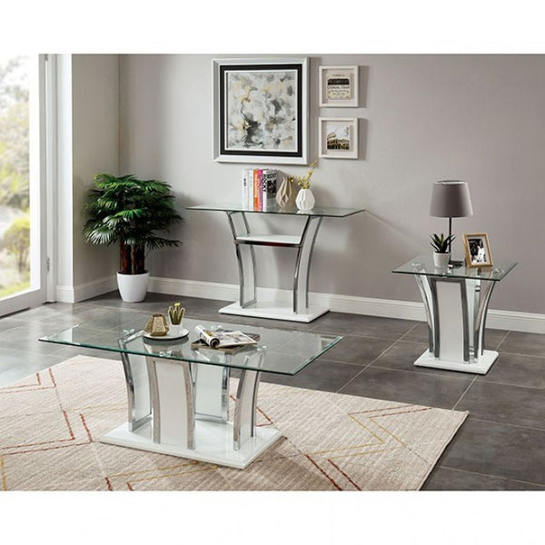 Furniture of America Staten Glossy White/Chrome Contemporary Sofa Table Model CM4372WH-S-PK