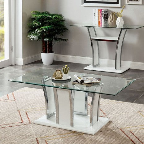 Furniture of America Staten Glossy White/Chrome Contemporary Coffee Table Model CM4372WH-C-PK