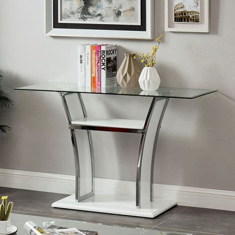 Furniture of America Staten Glossy White/Chrome Contemporary Sofa Table Model CM4372WH-S-PK