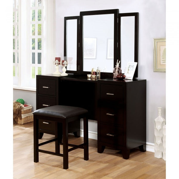 Furniture of America Enrico Espresso Contemporary Vanity W/ Stool Model CM7088V-PK