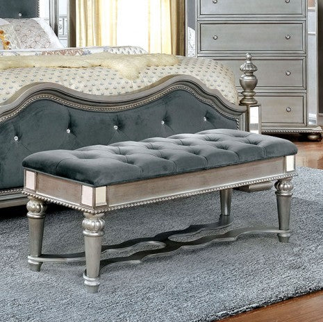 Furniture of America Azha Silver/Gray Glam Bench Model CM7194BN