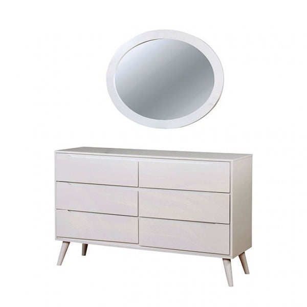 Furniture of America Lennart White Mid-Century Modern Oval Mirror Model CM7386WH-MO