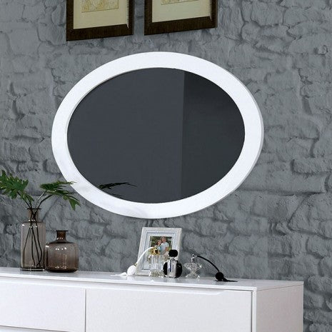 Furniture of America Lennart White Mid-Century Modern Oval Mirror Model CM7386WH-MO