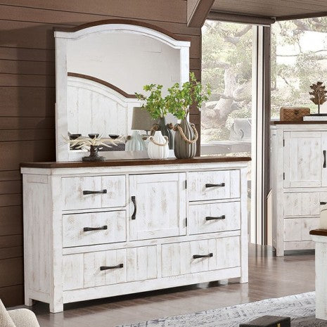 Furniture of America Alyson Distressed White/Walnut Transitional Dresser Model CM7962D