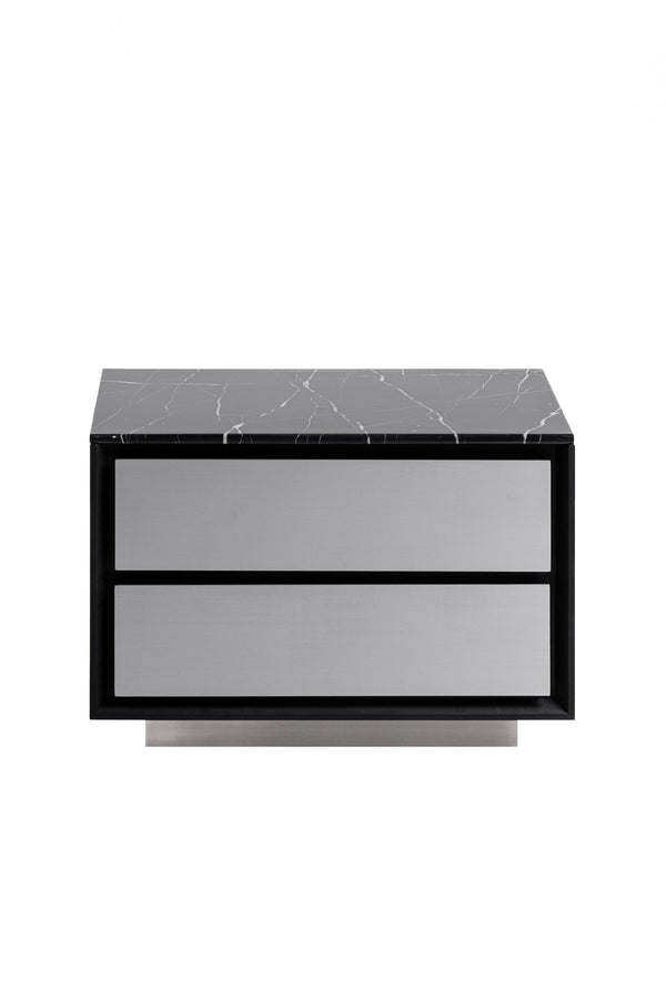 Modrest Concord Modern Black Marble & Black Ash & Aluminum Nightstand Model VGVC-N2301