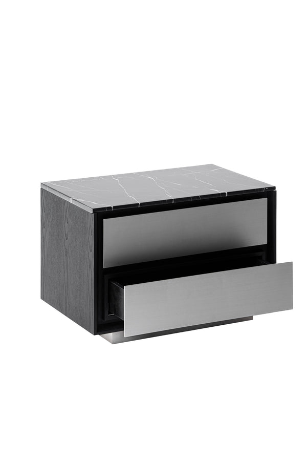 Modrest Concord Modern Black Marble & Black Ash & Aluminum Nightstand Model VGVC-N2301