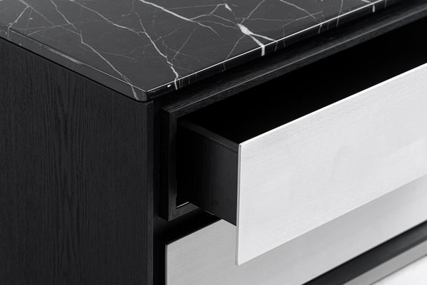 Modrest Concord Modern Black Marble & Black Ash & Aluminum Nightstand Model VGVC-N2301
