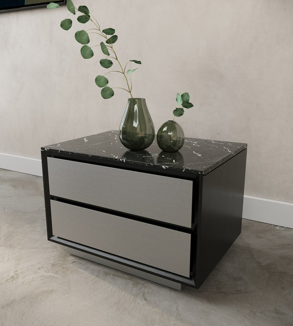 Modrest Concord Modern Black Marble & Black Ash & Aluminum Nightstand Model VGVC-N2301