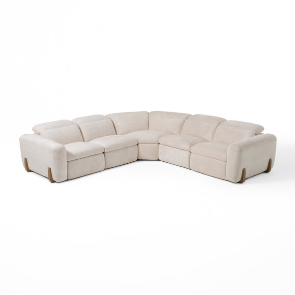 Conrad Modern Beige Fabric Sectional With 3 Recliners
