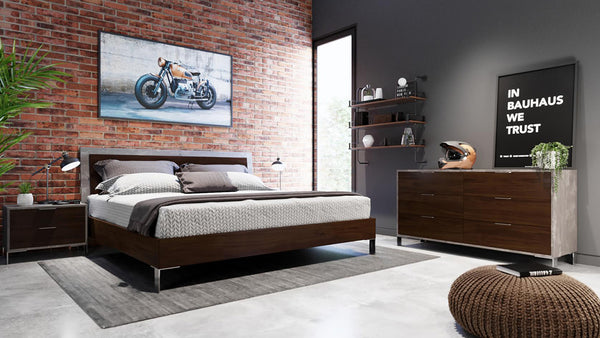 Nova Domus Conner Modern Dark Walnut & Faux Concrete Bed Model VGAN-CONNER-BED-DK