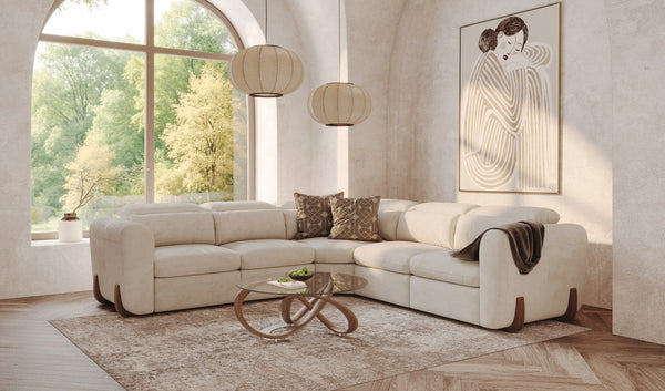 Conrad Modern Beige Fabric Sectional With 3 Recliners