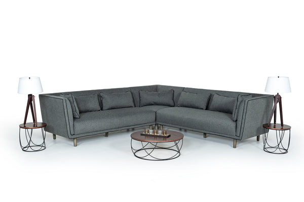 Conway Mid-Century Grey Fabric Sectional Sofa