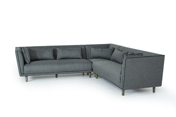 Conway Mid-Century Grey Fabric Sectional Sofa